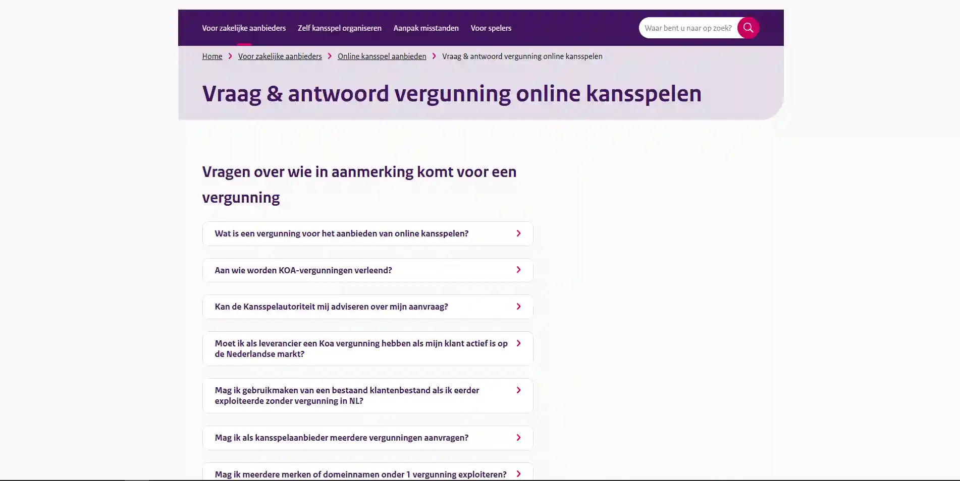 Schermafbeelding van de Ksa-uitleg over de verplichte Koa-vergunning voor online kansspelen